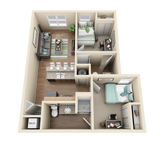 2 Bedroom 2 Bathroom Floorplan